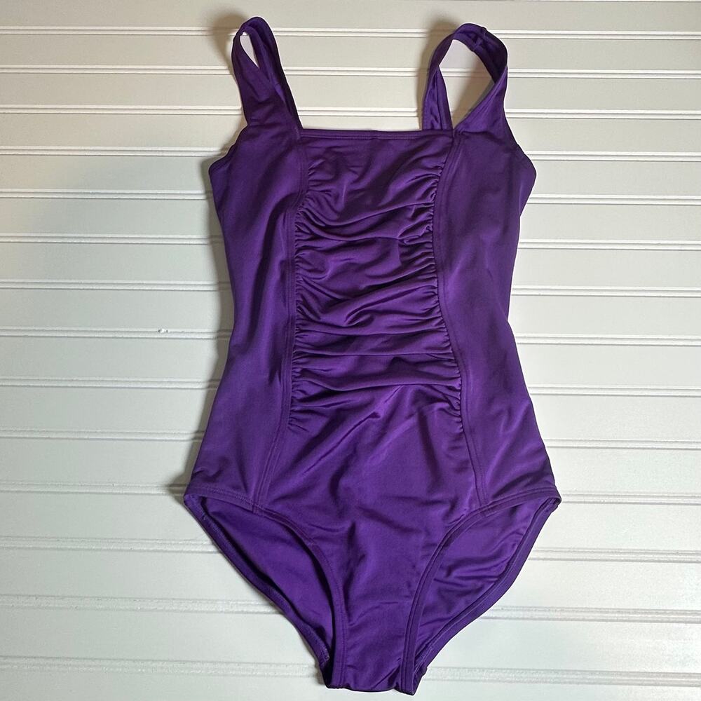 Woman Purple One Piece Swimsuit Medium Ruched Front Intl Stretch Full Coverage